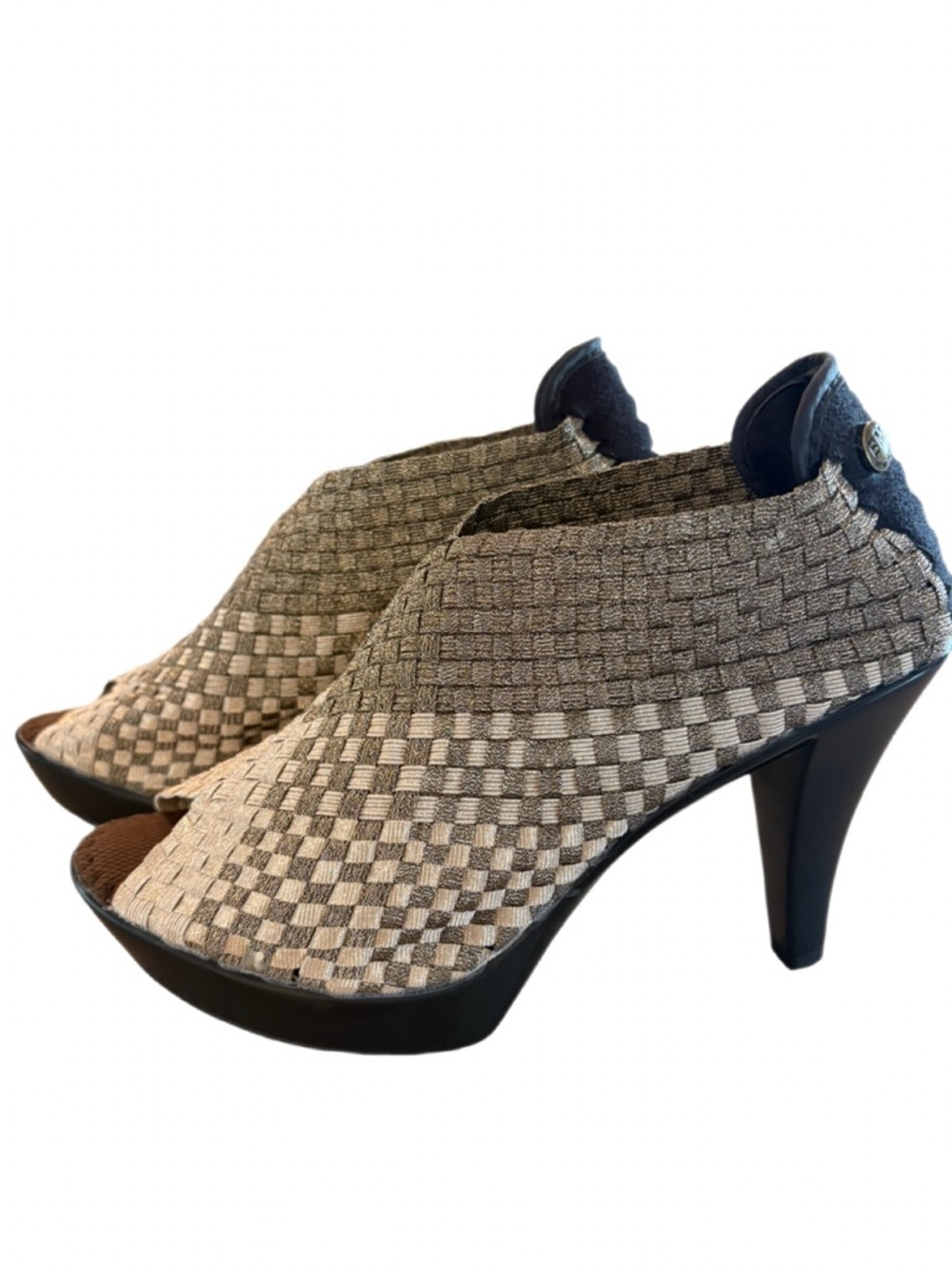 Bernie Mev Chesca Memory Foam Soles Woven Shootie Heels Gray EU39 (US 8.5) NWT